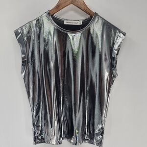 Rebecca Minkoff  Metallic Silver Boxy Muscle Tee Womens Size Small